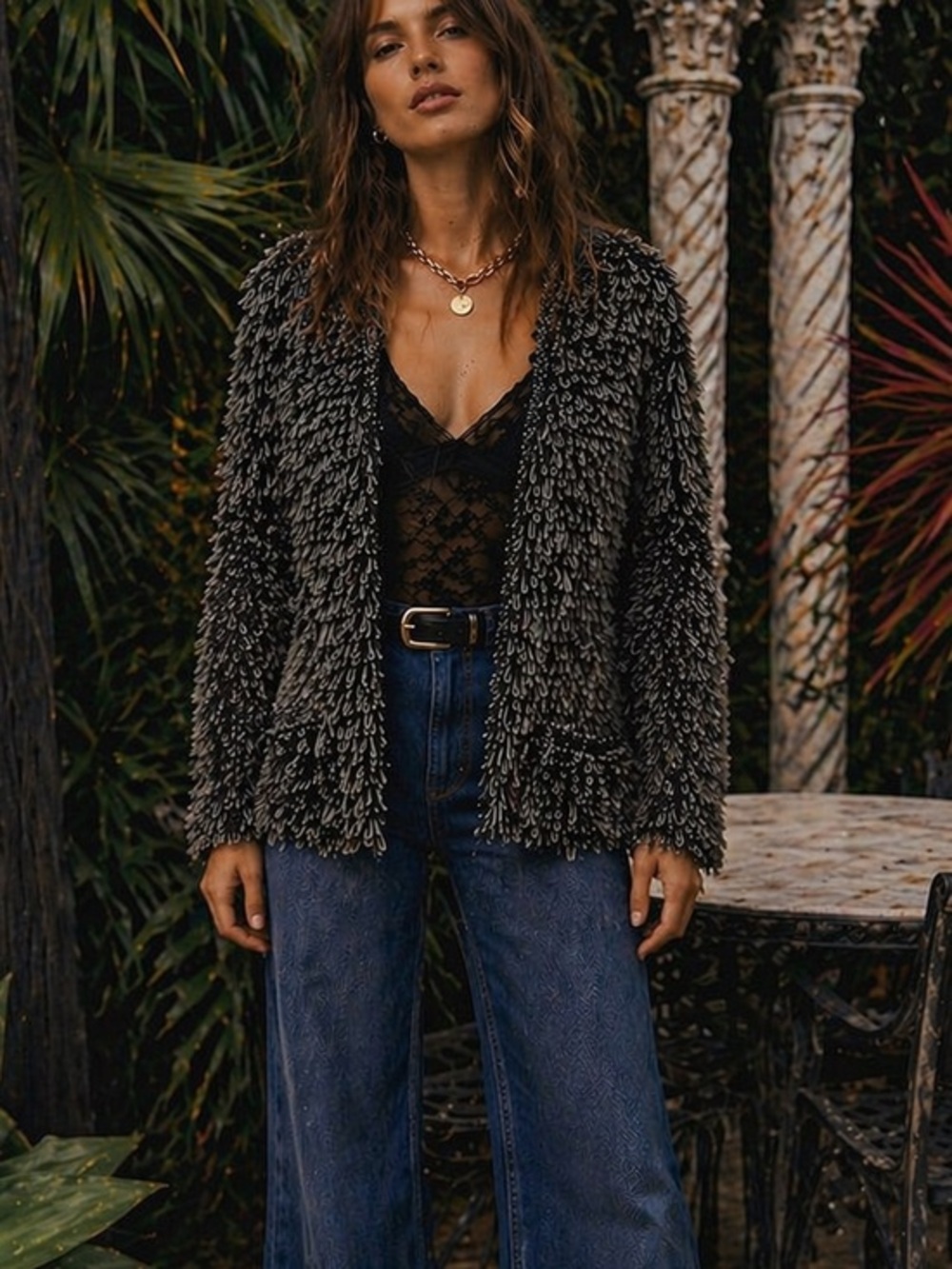 The GREAT. metallic monster loop hole cardigan